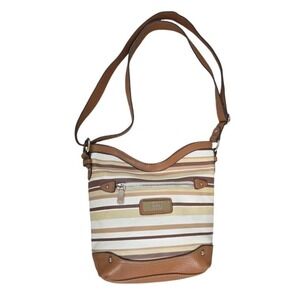 BOC Born Concept Crossbody Bag Brown  Stripes Adjustable Strap Silver Hardware
